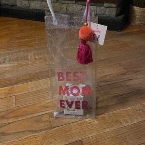 BEST MOM EVER GLITTER WINE BAG W/TASSEL& HELLO KITTY MYSTERY MINI/SHOT GLASS NWT